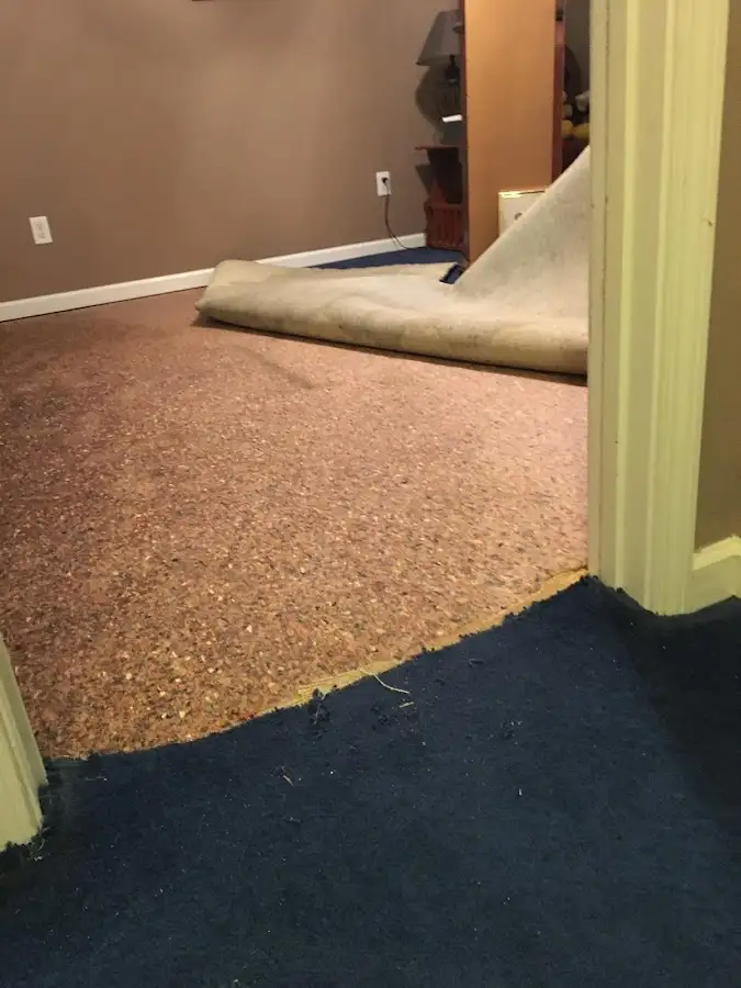 Carpet pad removal revealing water damage during Drying & Dehumidification in Calera